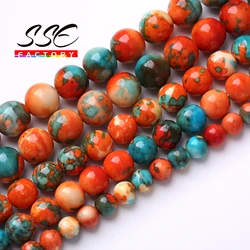 Natural Stone Beads Orange Blue Rain Flower Gemstone Round Beads For Jewelry Making DIY Bracelet Handmade Necklace 4 6 8 10 12mm