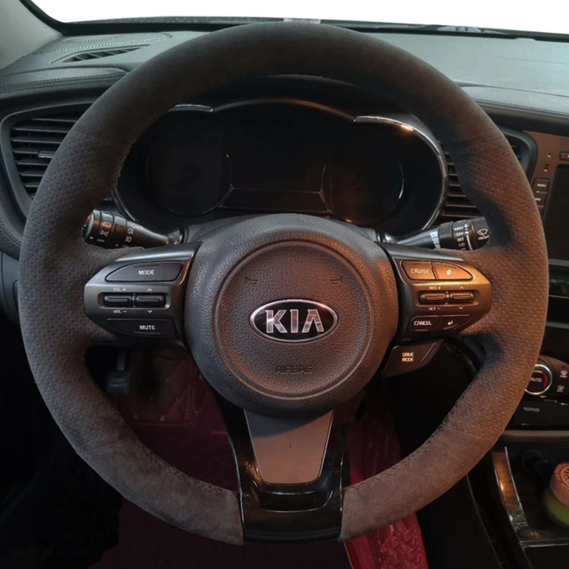 Customized Car Steering Wheel Cover For Kia K5 Optima 2014 2015 Car Interior Accessories Suede DIY Original Steering Wheel Braid