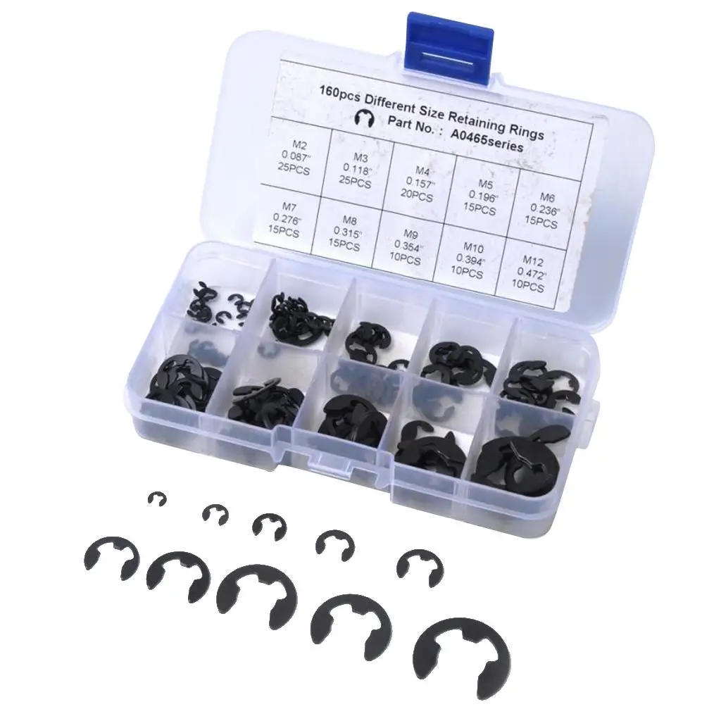 160 Piece E Clip Securing Ring Sprengring Seegerring Assortment Kit, 2-12mm