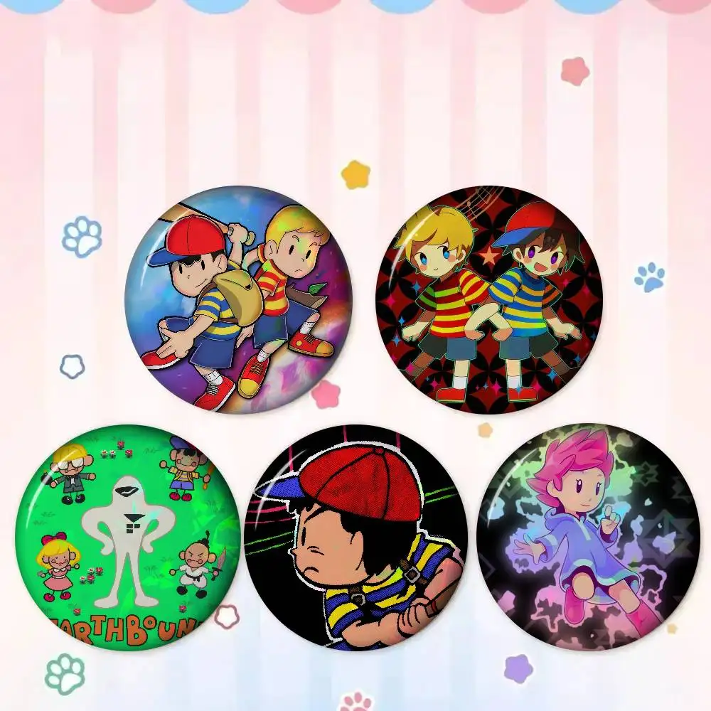 E-EarthBound Mother 4 Laser   Soft Button Pin Round Metal Badge Lapel Pin Parts Gift Friends Kid Jewelry