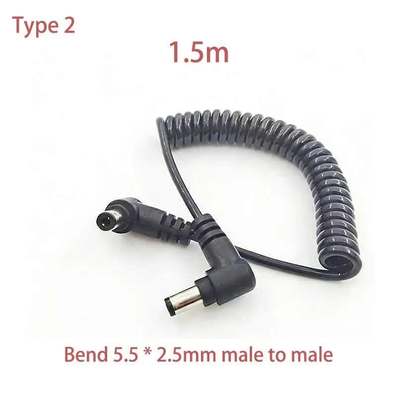 1.5m 12v DC 5.5*2.1/2.5mm Male To Male/female Bend Double Straight Head Monitoring Power Supply Connection Spring Cable A4