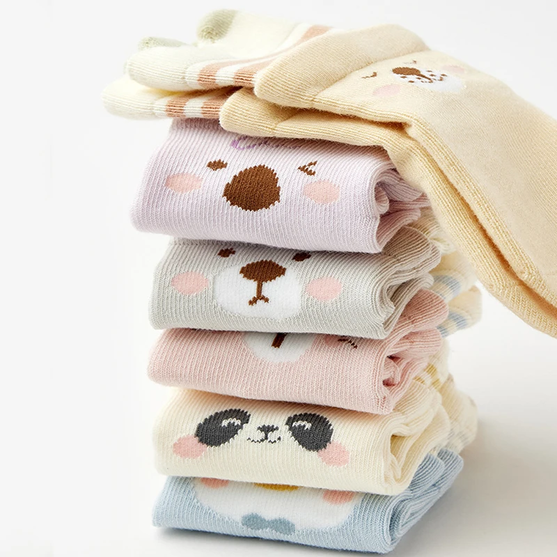 3/6 Pairs Baby Anti Slip Floor Socks Striped Cuff Cute Cartoon Todder Floor Socks Soft Cotton Indoor Walking Children Socks