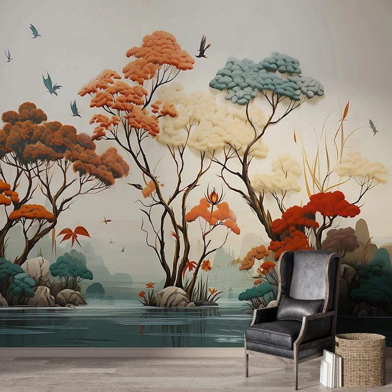 Custom Wallpaper Art hand-painted Rainforest Plants Flowers Mural Wall Painting Living Room TV Sofa Study Home Decor Papel Tapiz