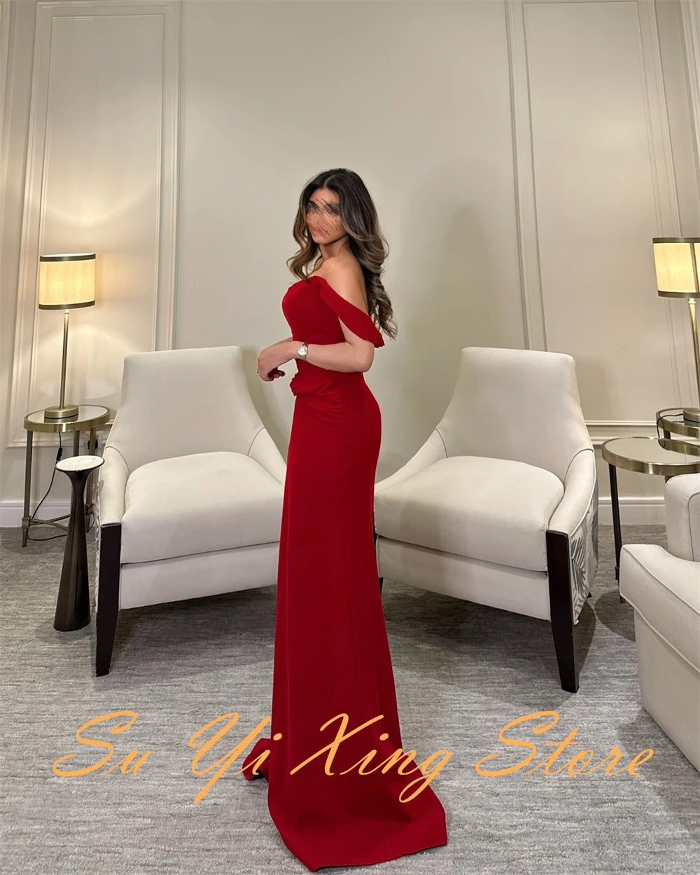 Customized  Graceful Ribbons Off the Shoulder Evening Dress Delicate Sheath Party Dress Classic Zipper Back Celebrity G