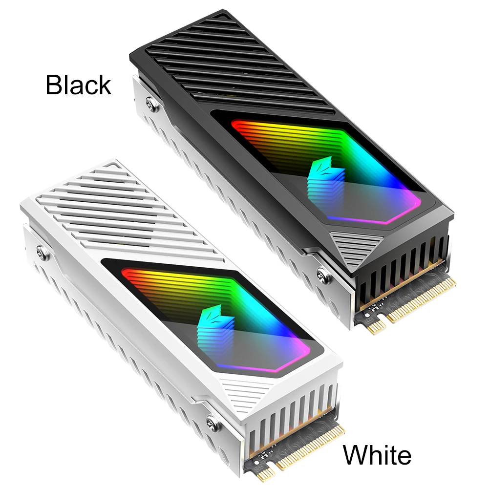 M.2 2280 SSD Dissipatore di calore SSD Radiatore in lega di alluminio con cuscinetto termico in silicone 5V 3 Pin ARGB Dispositivo di raffreddamento per unità a stato solido Ventola incorporata