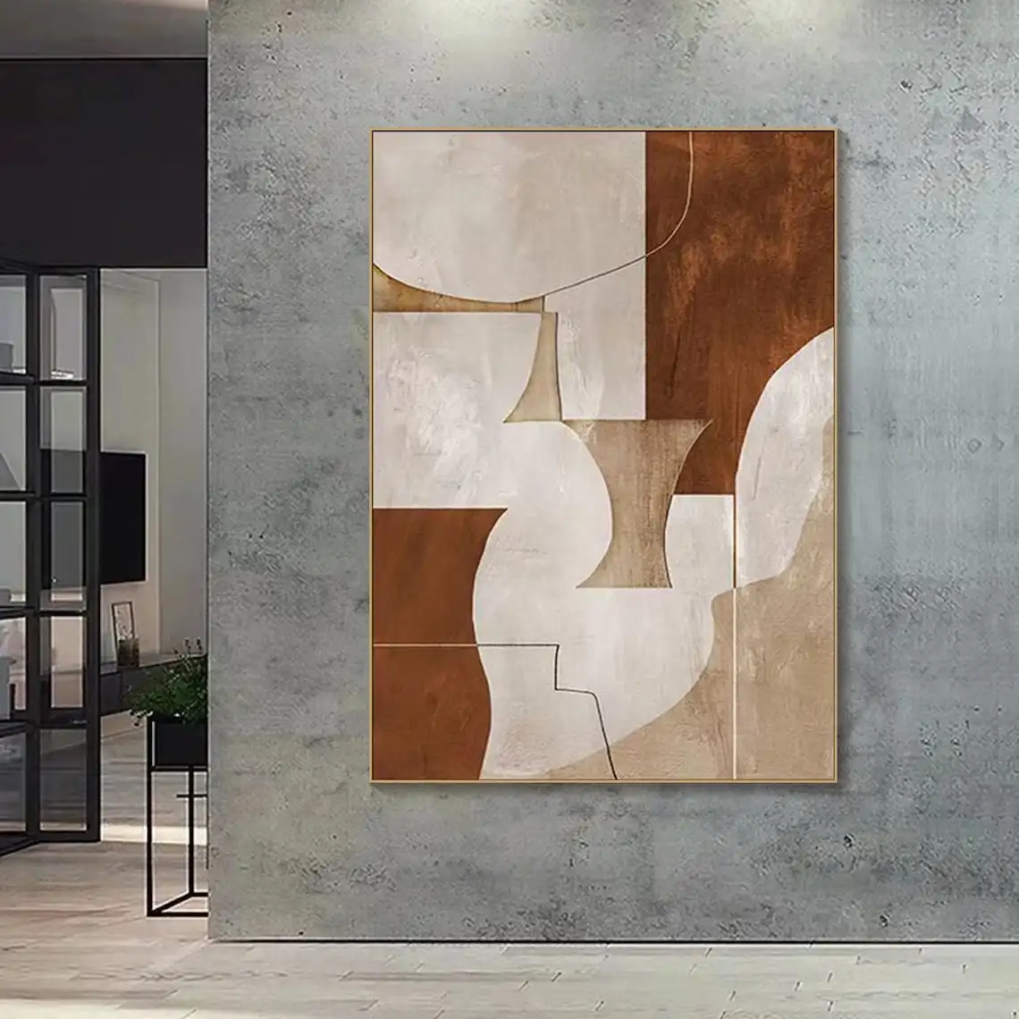 

Abstract Geometric Balance Earth Tone Harmony Modern Handmade Painting Mid Century Oil Painting On Canvas Organic Wabi Sabi Art
