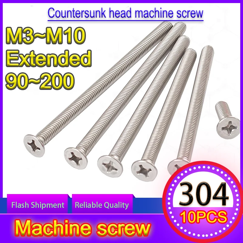 

M3 M4 M5 M6 M8Flat Head Sscrew 304 Stainless Steel Cross Countersunk Head Extended Screw Accessory Large Full Screw