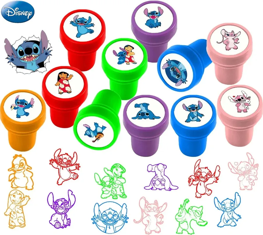 12pcs Disney Princess Stitch Seal Stamps Party Favor Kid Birthday Party Gift  Mickey Stamp Boy Students Girls Toys Stationery