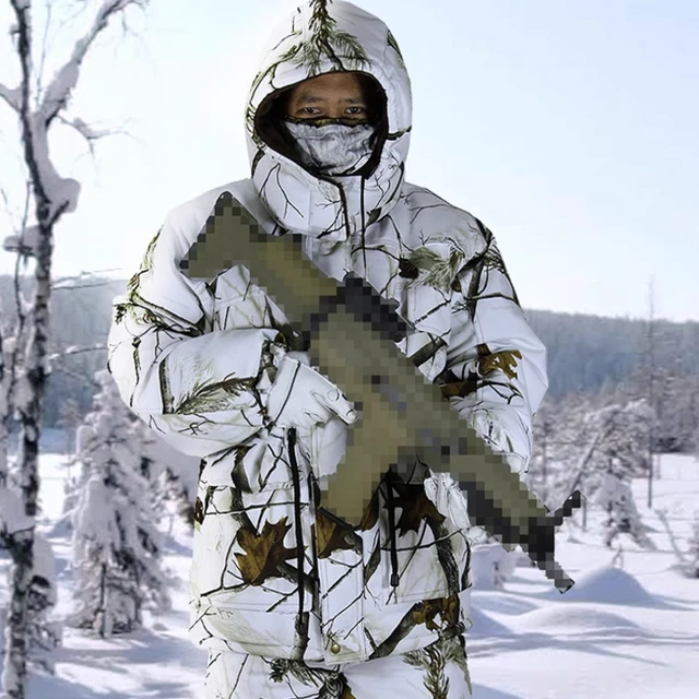 Outdoor Bionic Snow Camouflage Cotton Suit Winter Fishing Waterproof And Cold Camouflage Cotton Suit AliExpress