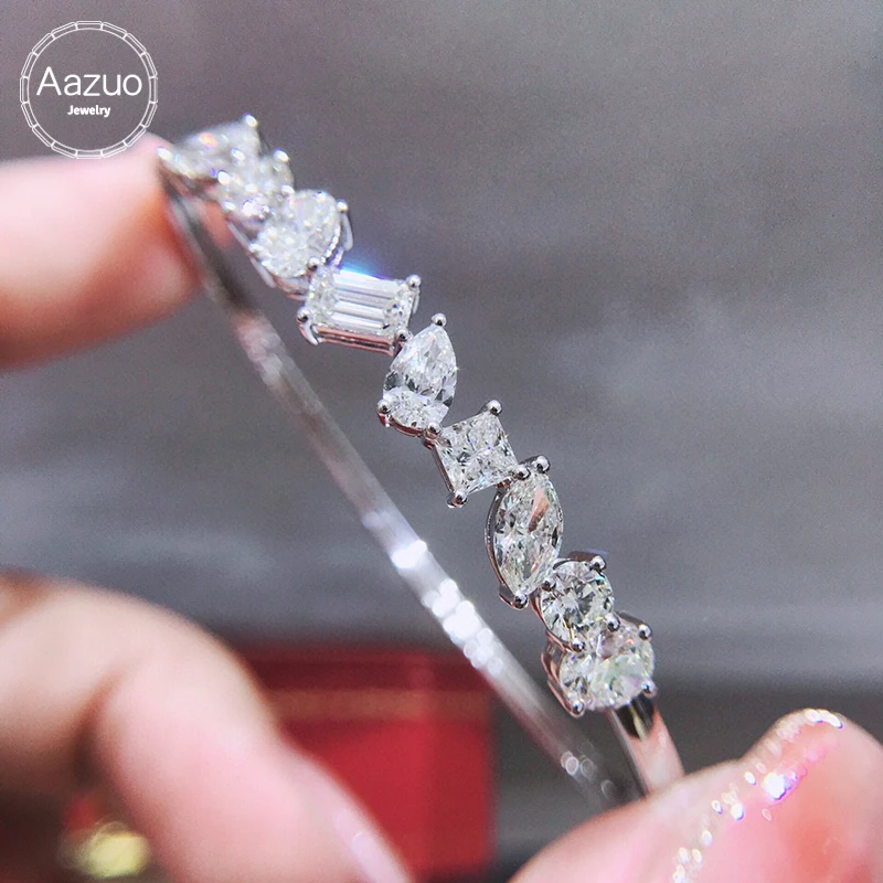 Aazuo الذهب الأبيض 18K الذهب الماس الطبيعي 3.0ct على شكل خاص الإسورة للمرأة الراقي العصرية الزفاف حفلة خطوبة فاخرة