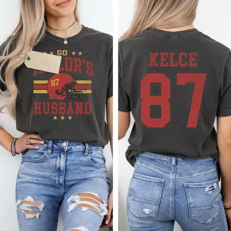 Go Husband Shirt | Number 87 Sports Jersey T-Shirt, Retro Distressed Football Fan Couple Matching Tee, Trendy Music Pop Star Fiance Sweatshirt, Cute Sunday Game Day Celebration Wedding Hoodie