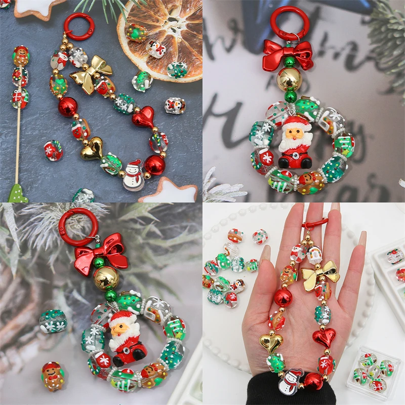 1pcs 14x16mm Handmade Lampwork Glass Beads Charm Christmas Beads for Key Chains Earring Bracelet Jewelry Craft Making