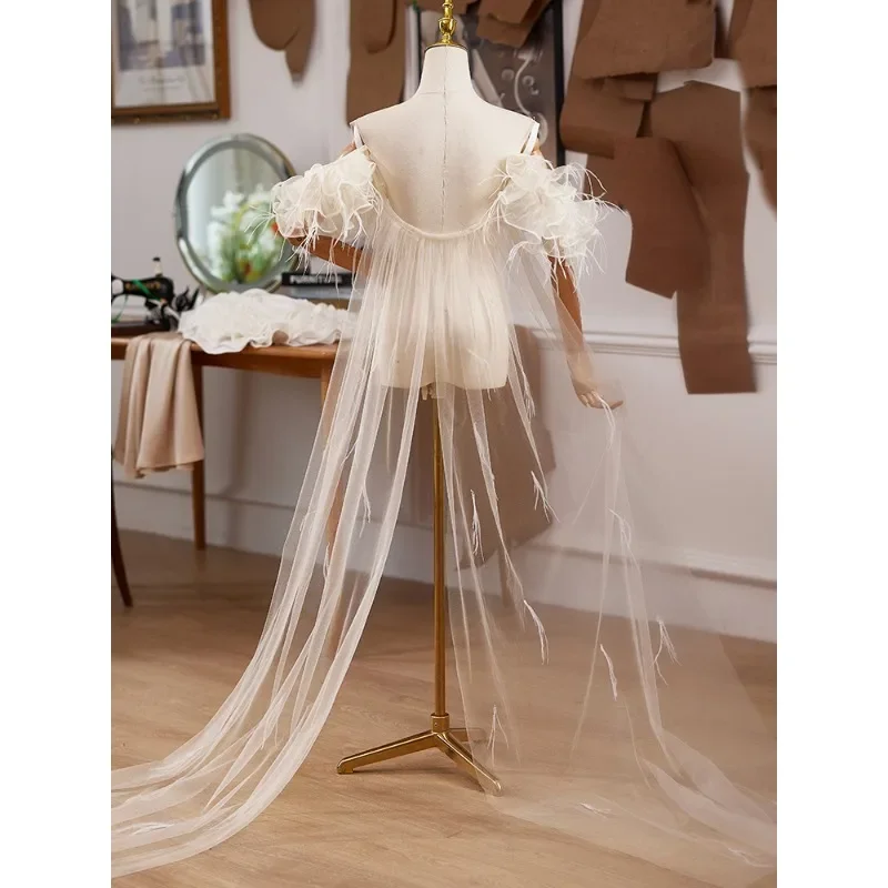 Mesh shawl high-end handmade DIY host evening dress accessories fairy trailing photo prop woman