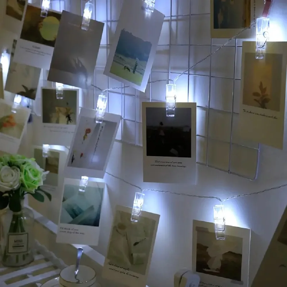 Cordas de luz com clipe para foto, luzes de fadas alimentadas por bateria, atmosfera de festival, luzes de decoração para loja, bar, quarto, festa, casamento