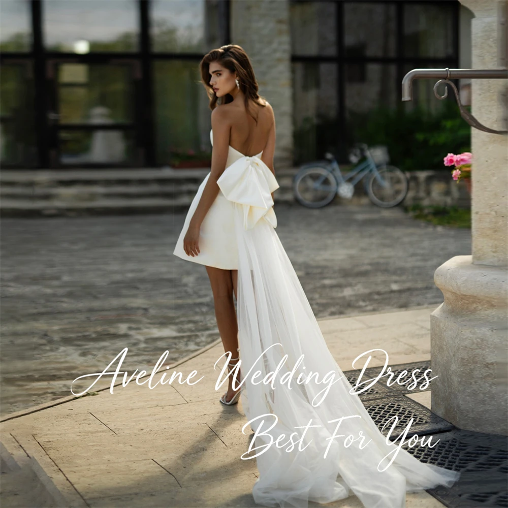Modern Strapless A-Line Short Wedding Dress Sleeveless Bow Party Dress 2026 Sweep Train Backless Vestidos De Novia Customized