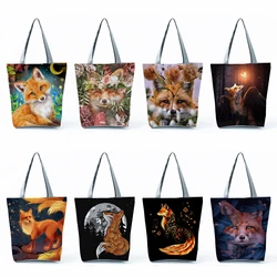 Animal Graphic Fox Floral Print Handbags Dropshipping Shopping Bags Female Cute Women Tote Bags Travel Beach Bags High Capacity