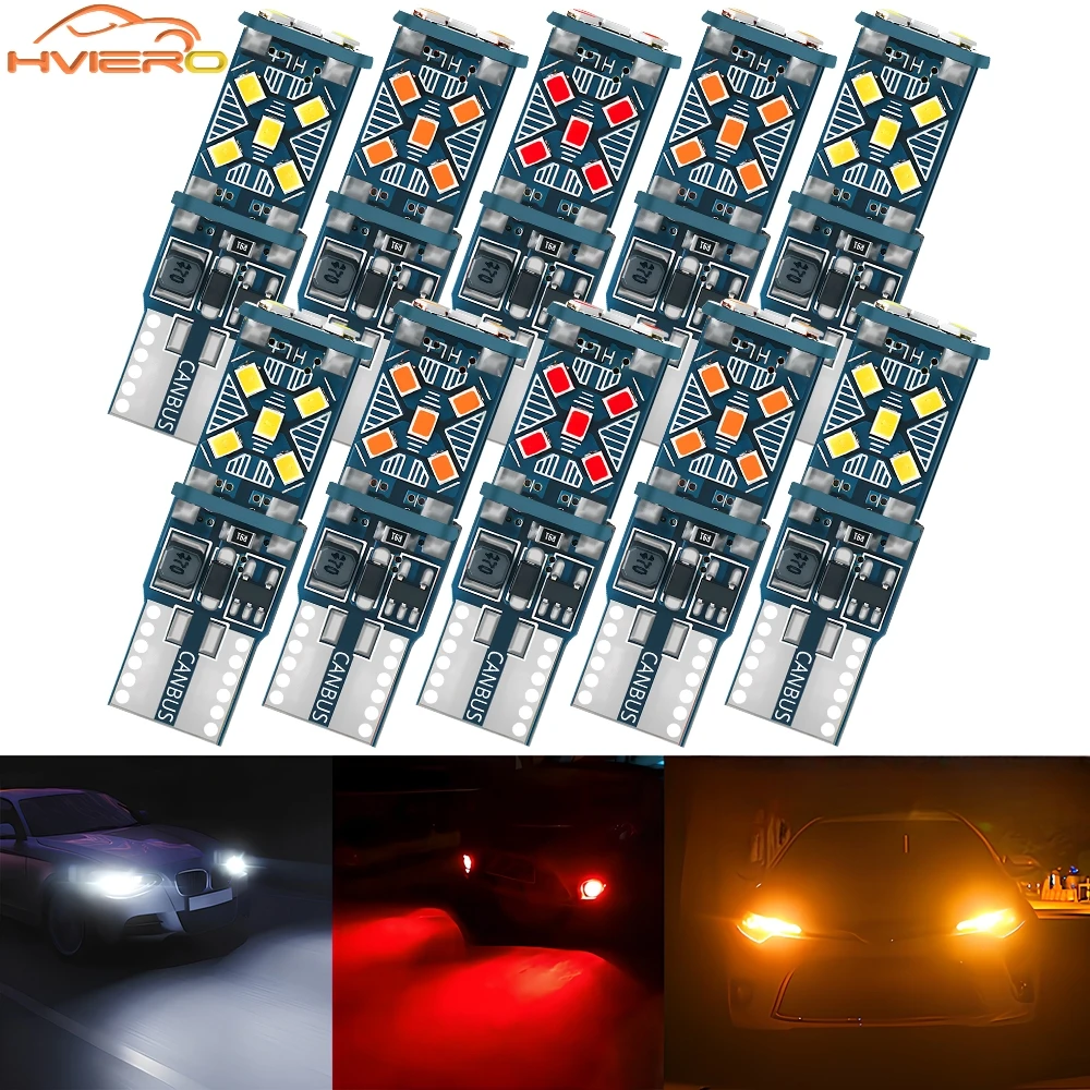 

10Pcs T10 Car Signal Parking Lights 194 2016 Auto Wedge Turn Side Additional Brake Bulb Interior Reading Dome Lamps 15LED DC 12V