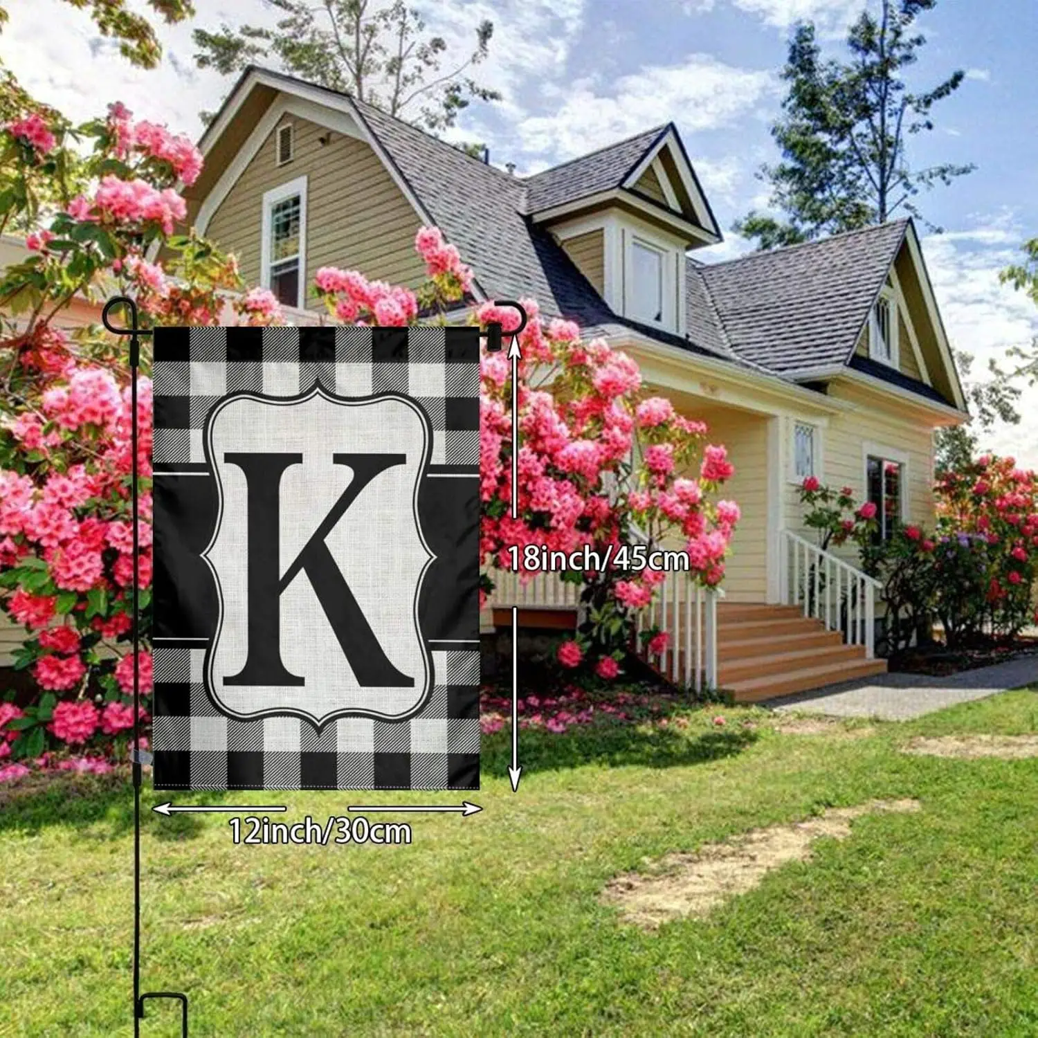 Monogram Initial K Burlap Garden Porch Lawn Flag Farmhouse Decorations Mailbox Decor Welcome Sign 12x18 Inch Small Mini Size Dou