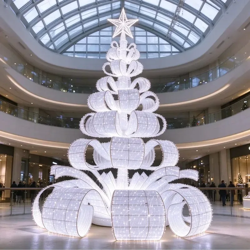 Large LED ribbon frame Christmas tree, 3D wire-controlled luminous Christmas tree, giant outdoor and indoor holiday display
