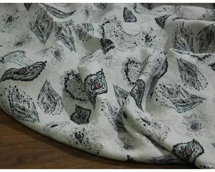 

1yard new style flax fabric Exotic patterns printing tissu Skirt dress shirt bag cheongsam fabric for clothing