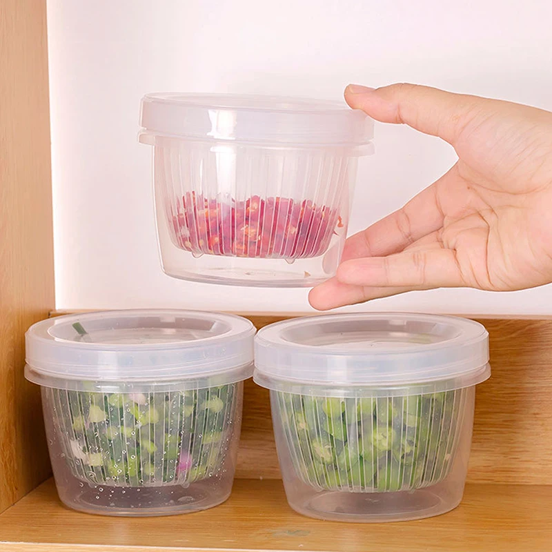 Kitchen Refrigerator Storage Box Fresh-Keeping Box Vegetable Food Basket Drain Sealed Crisper Double-layer Round