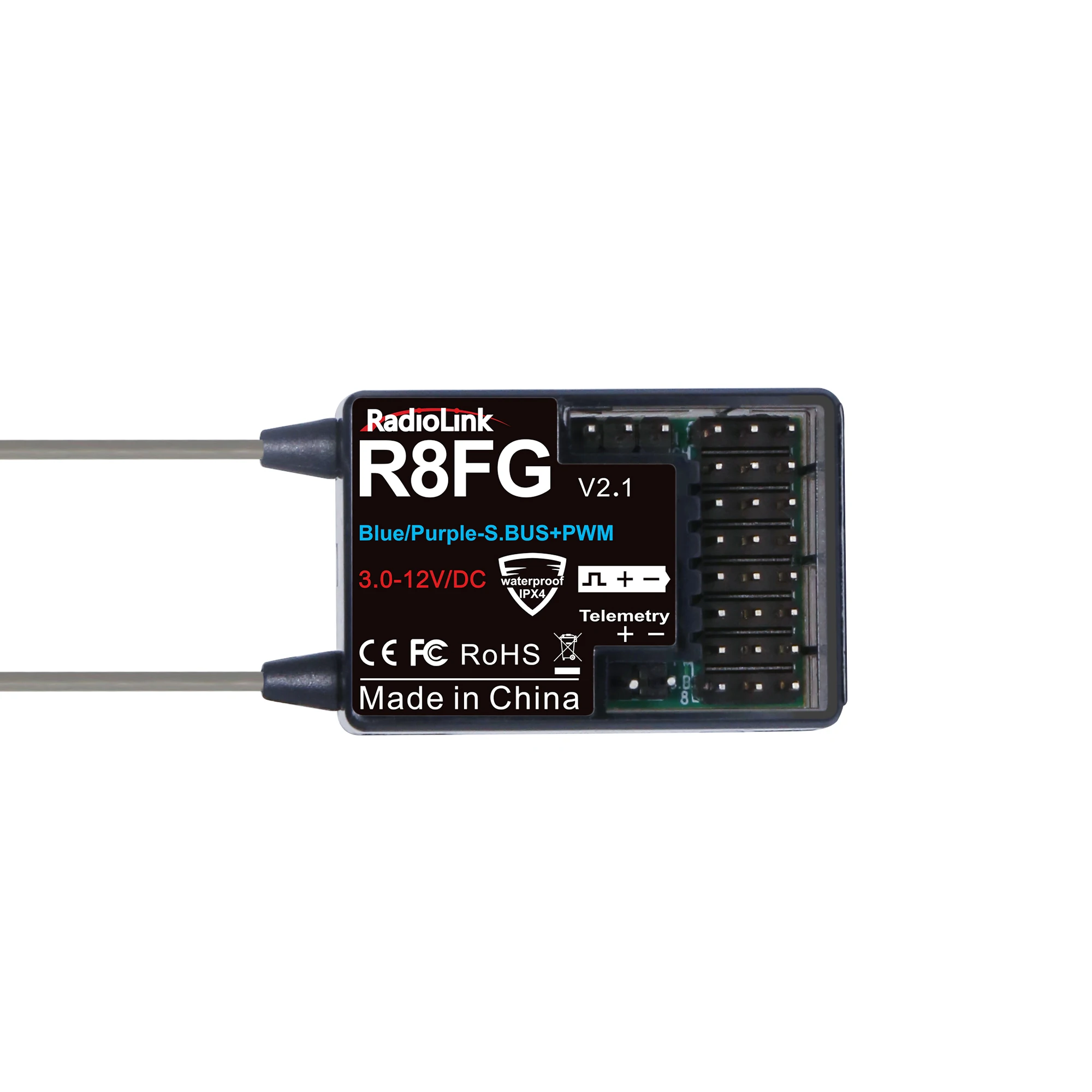 Radiolink R8FG 8CH 2.4G Gyro RC Receiver Voltage Return 3.0-12V DC for Long Range Boat Car RC8X RC6GS RC4GS T8S T8FB Transmitter view 3