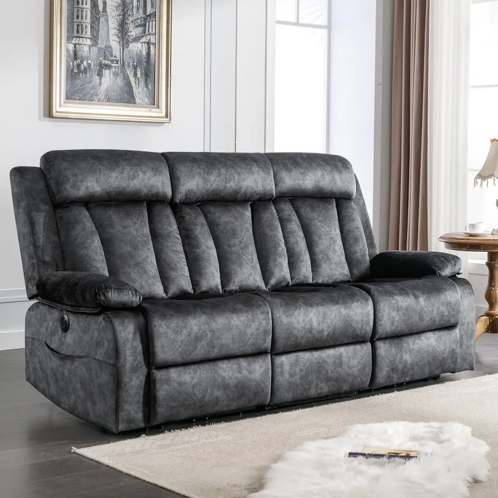

3 Seater Power Reclining Sofa with Heat amp Massage, Drop Down Table with Cup Holders, USB amp TypeC Ports, Dutch Velvet Reclin