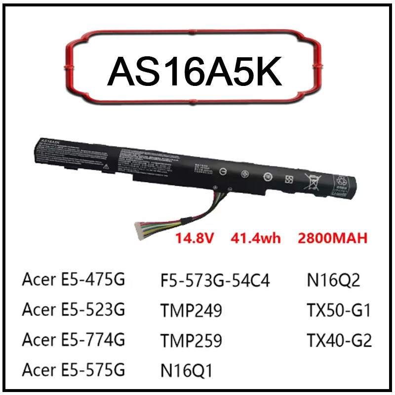 Batería de Iones de Litio AS16A5K AS16A7K AS16A8K para Portátil E15 E5-475, Compatible con Acer Aspire E5-475G E5-476G E5-523 E5-523G E5-553 TMP249
