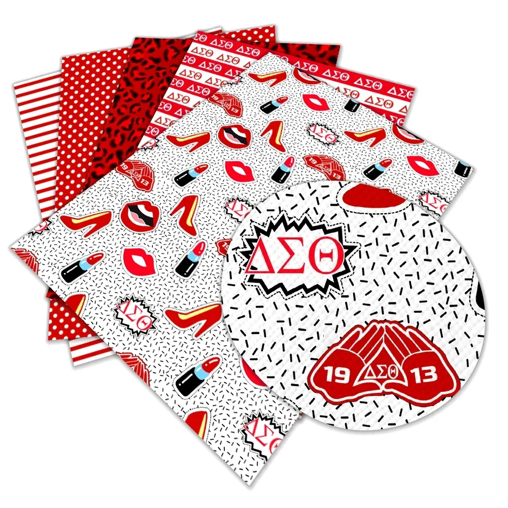 22*30cm Delta Sigma Theta Sorority Red Print Pattern Artificial Faux Leather Cross Pattern for DIY Bag Earring Craft Making - view 3