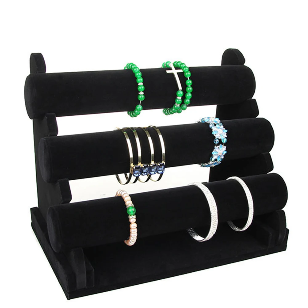 1-3Tier Velvet Jewelry Bracelet Watch Bangle Display Holder Stand Showcase T-bar Storage Necklace Bangle Organizer Stand Holder