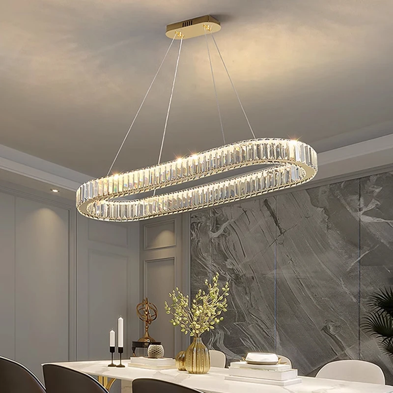 Light Luxury Living Room Dining Room Chandelier Crystal Led 2025 Postmodern Minimalist Long Strip Creative Master Bedroom Lamps