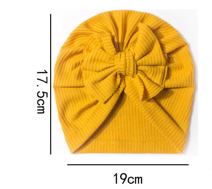 Waffle Bow Baby Turban Hat Infant Soft Elastic Beanies Cap Breathable Solid Color Baby Girls Bonnet Hats for Newborn Headwear