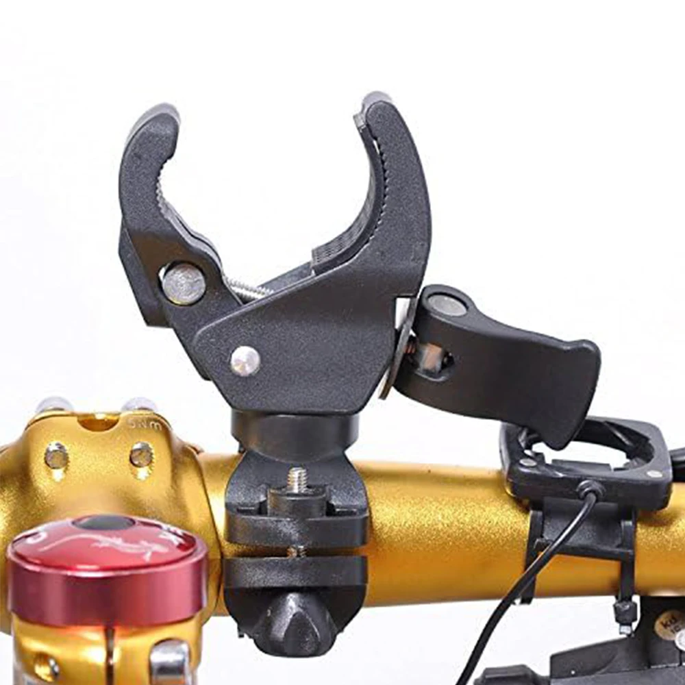 Uniwersalny uchwyt rowerowy na kierownicę z obrotem 90/360 stopni, mocowanie na latarkę LED, klips, wspornik, czarny, 1 szt.