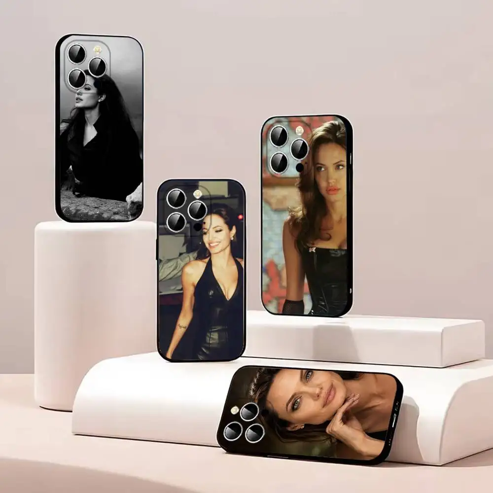 Angelina J-Jolie Fashion Black Soft Phone Case Compatible With iPhone 11,12,13,14,15,16,17 Pro Max Mini Plus Air