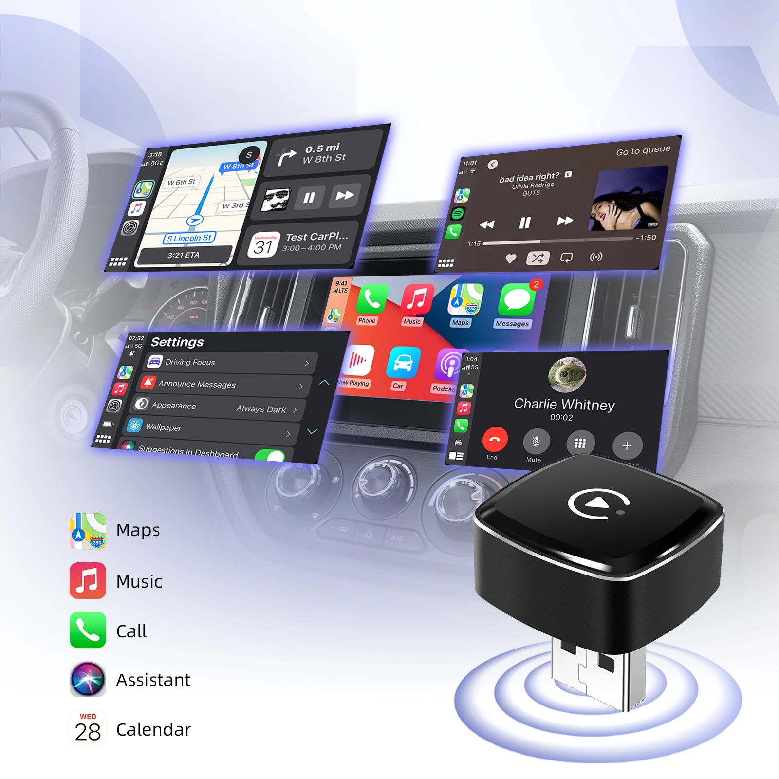 

Ezonetronics Wireless CarPlay android auto adapter for factory wired car, wireless CarPlay & Android auto 2 in 1