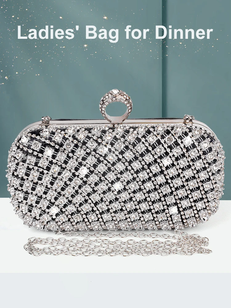 Small Rhinestone Square Purse Trend Luxury Designer Chain Shoulder Bag Women\'s Handbags Wallets Evening Bag For Wedding ﻿