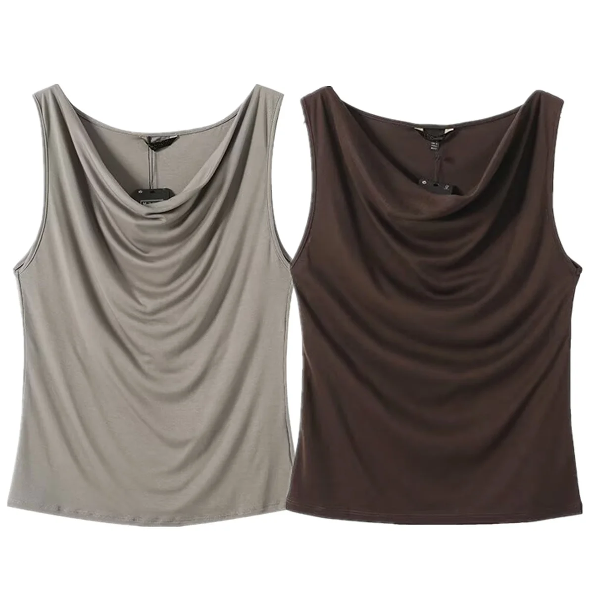 Withered Women's Cotton Shirt For Autumn And Winter French Minimalist Pleated Sleeveless Blouse Tank Top For Women