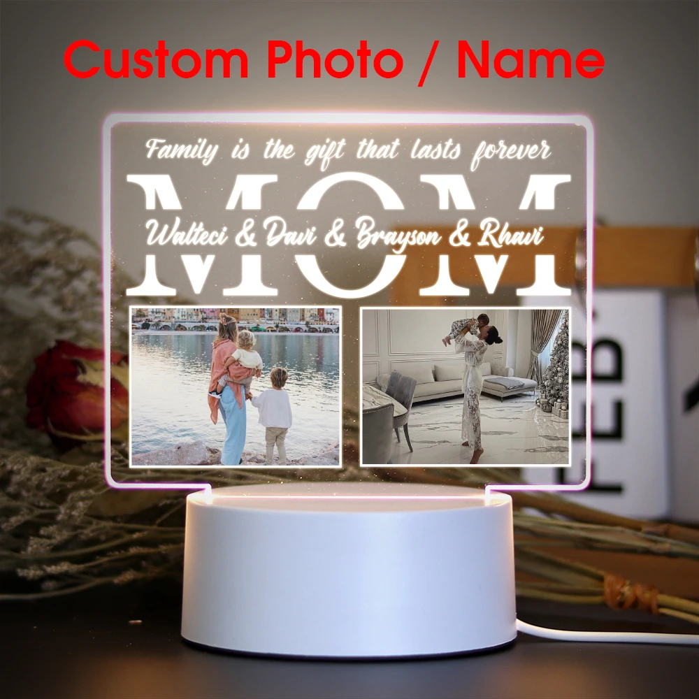 Personalized Mother's Day Gifts Custom Acrylic Photo Lamp with Night Light for Parents Love MOM DAD Family Birthdays Ideal Gift