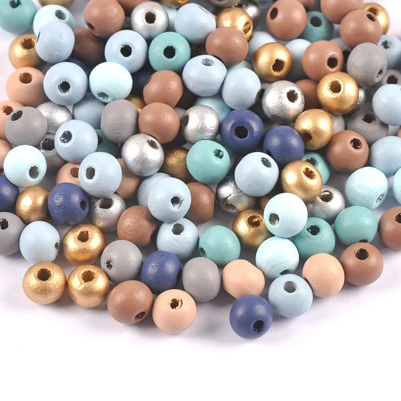 6/8/10mm 400-100pcs Ocean color Wooden Ball Beads,Round Spacer Beads for Party layout and Jewelry Making cp3634