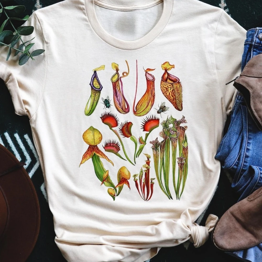 

Футболка с карнавальными растениями Venus Flytrap Pitcher Plants, футболка с ботанической иллюстрацией, одежда унисекс, женская и мужская футболка