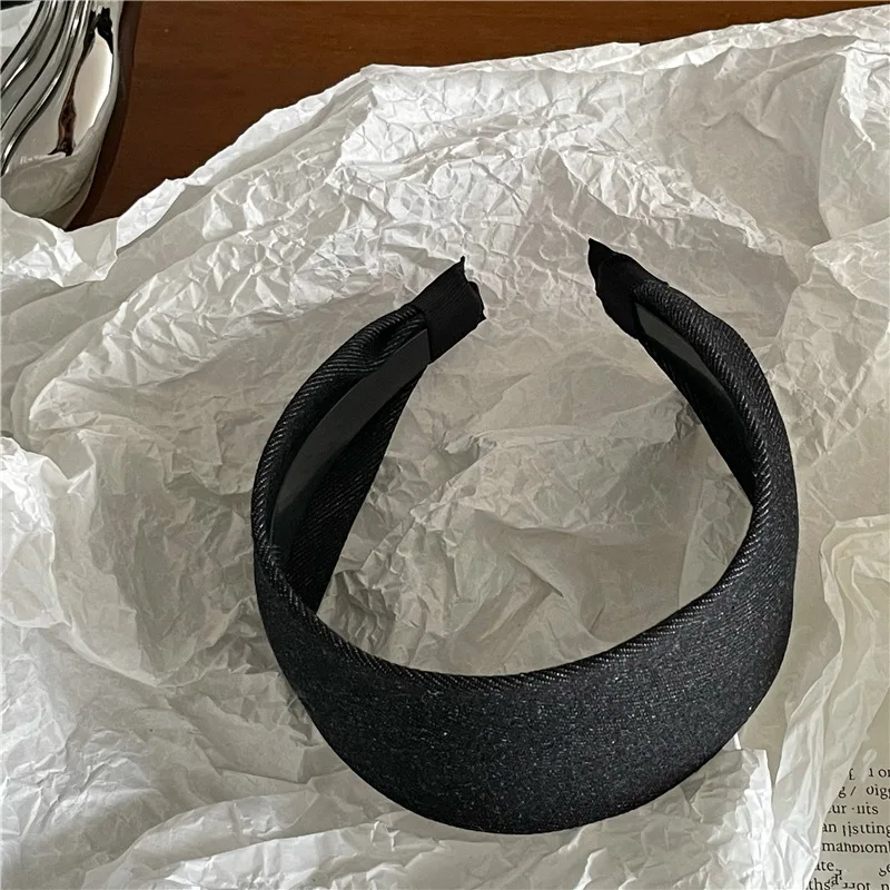 Modisches, individuelles, blauem Denim-Optik gestreiftes, breites Stoff-Haarband, koreanische Version, neues Street-Style-Haarband mit Druckknöpfen, Haarband zum Gesichtwaschen – Detail 8