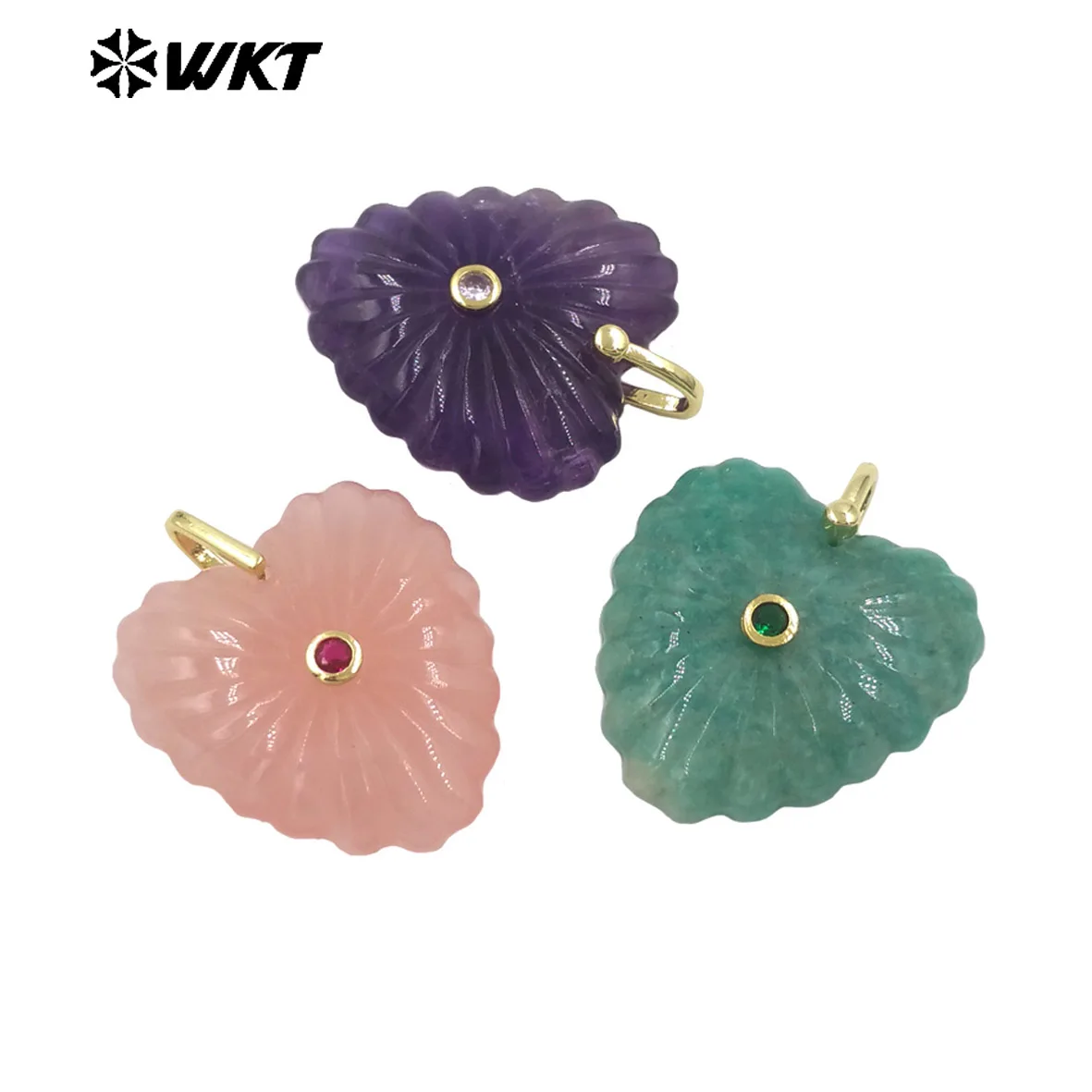 WT-P2091 Texture Pattern Heart-Shaped Colored Pendants Charms For Women Necklace Making Natural Fine Gemstone