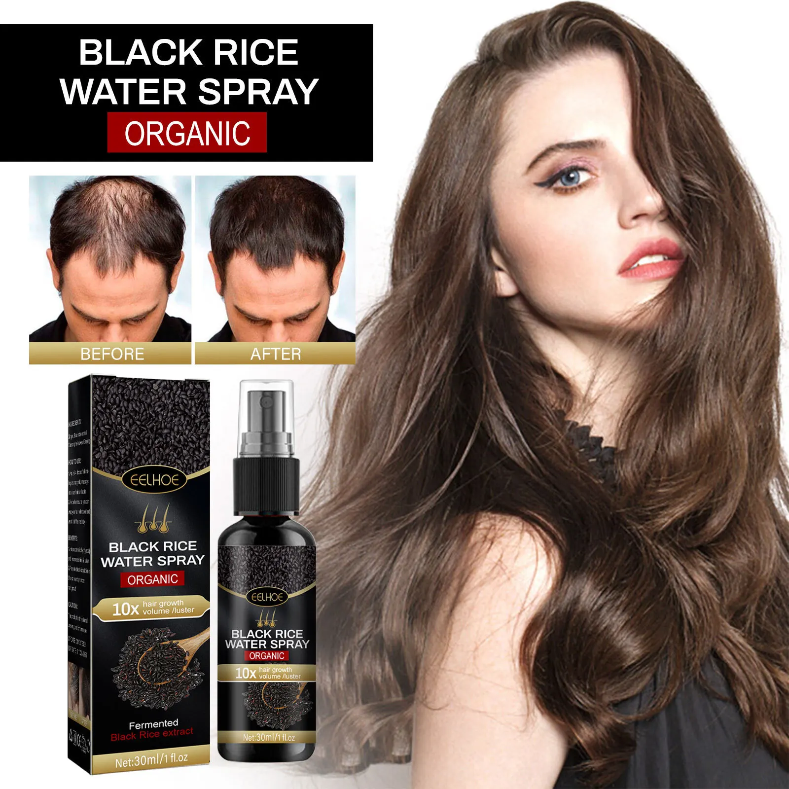 

Black Rice Hair Growth Spray Tough Hairs Fixing Dense Hairs Repair Moisturizing Hair Root Supple Gray White Hair Treatment Serum