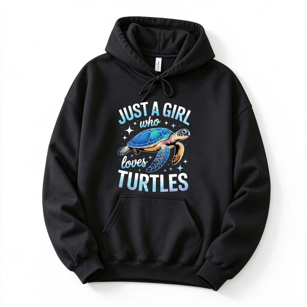Just A Girl Who Loves Turtles Graphic Hooded Sweatshirt Sea Turtle Ocean Animal Print Pullover Long Sleeve Casual Tops for Women
