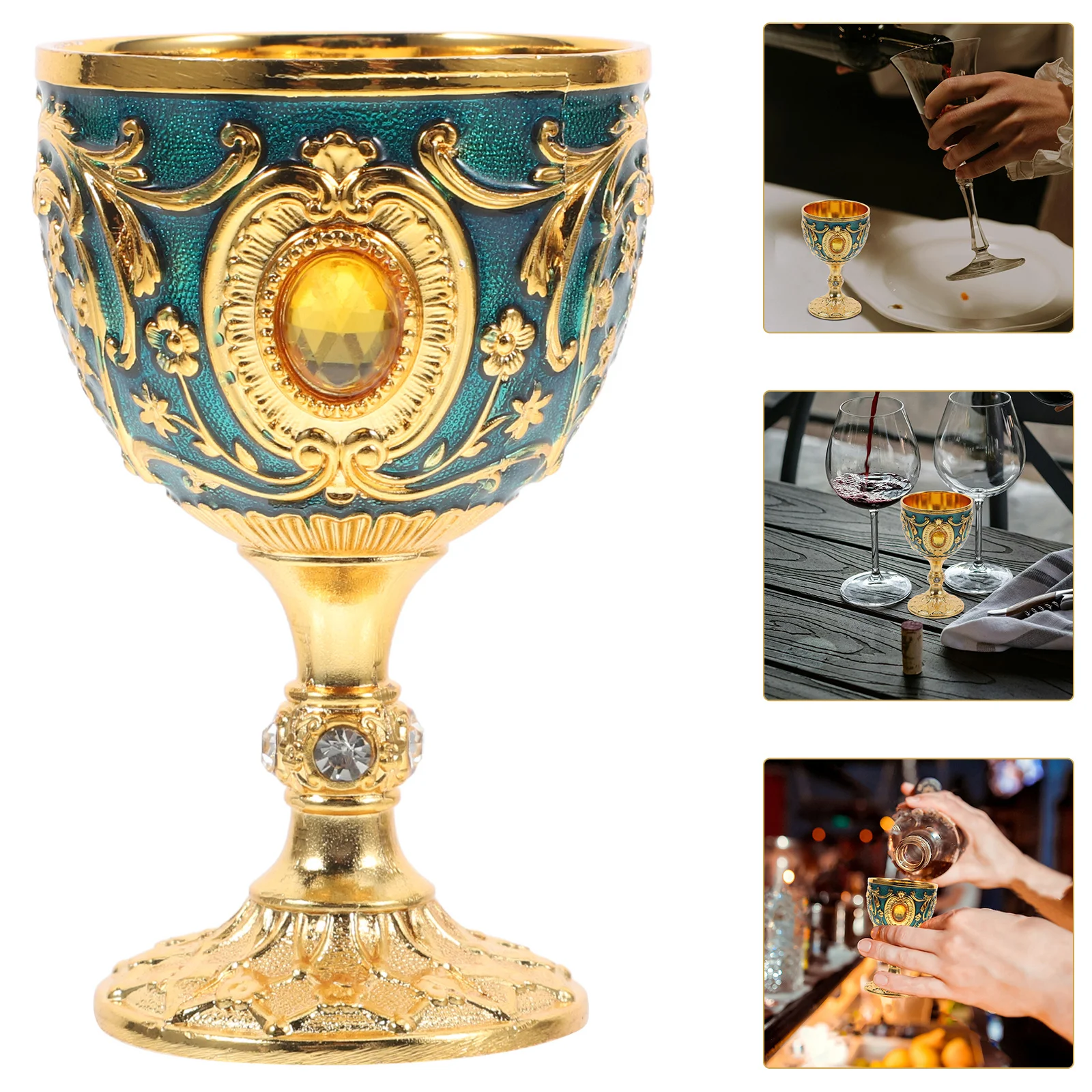 

Vintage Chalice Cup Alloy Goblet Decorative Glass Retro Metal Drinking Vessel For Cocktail Party Buddhist Ceremony