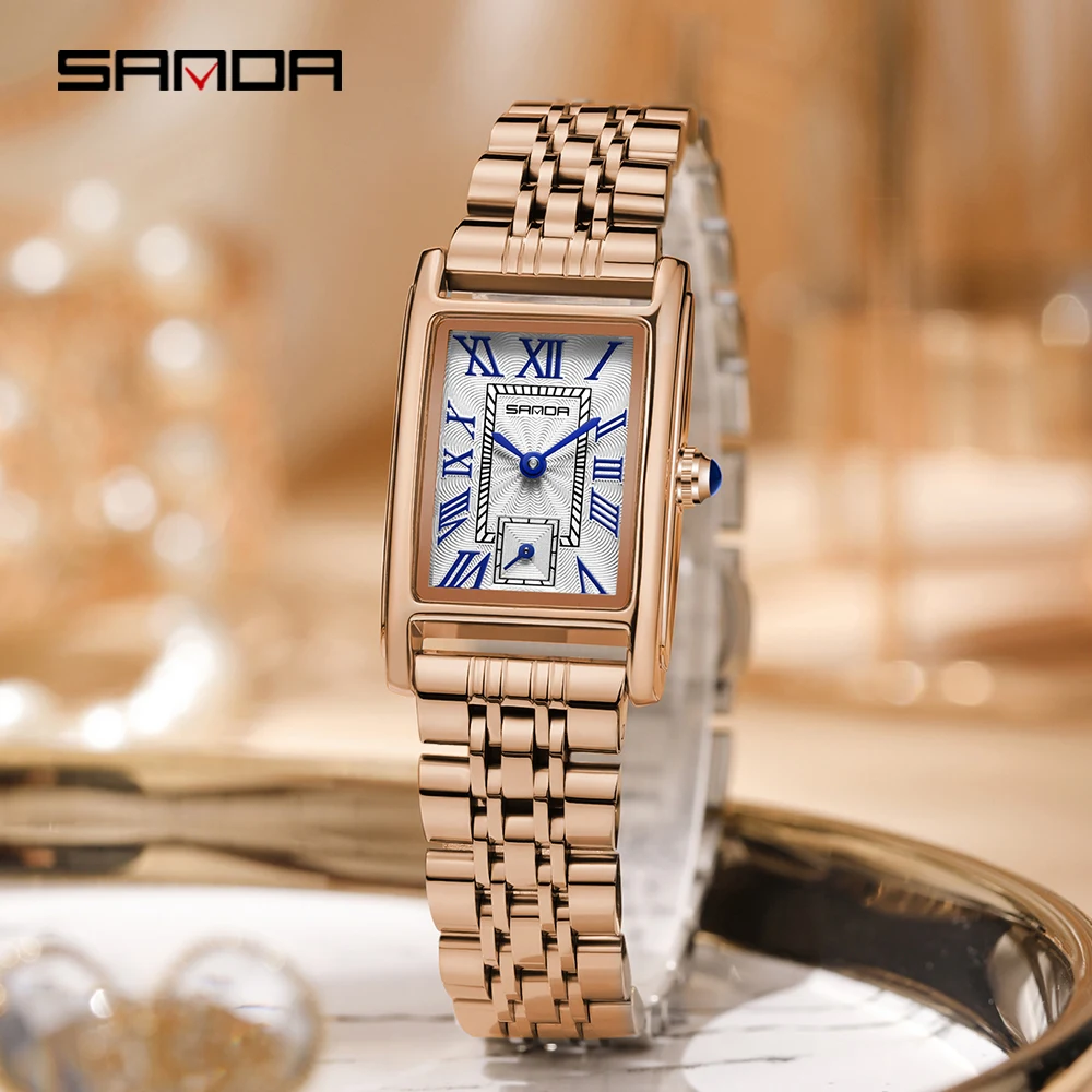 SANDA Top Fashion 1116 Women's Watch Elegant Design Rectangular Dial Waterproof Quartz Movement Business Women's Quartz Watch