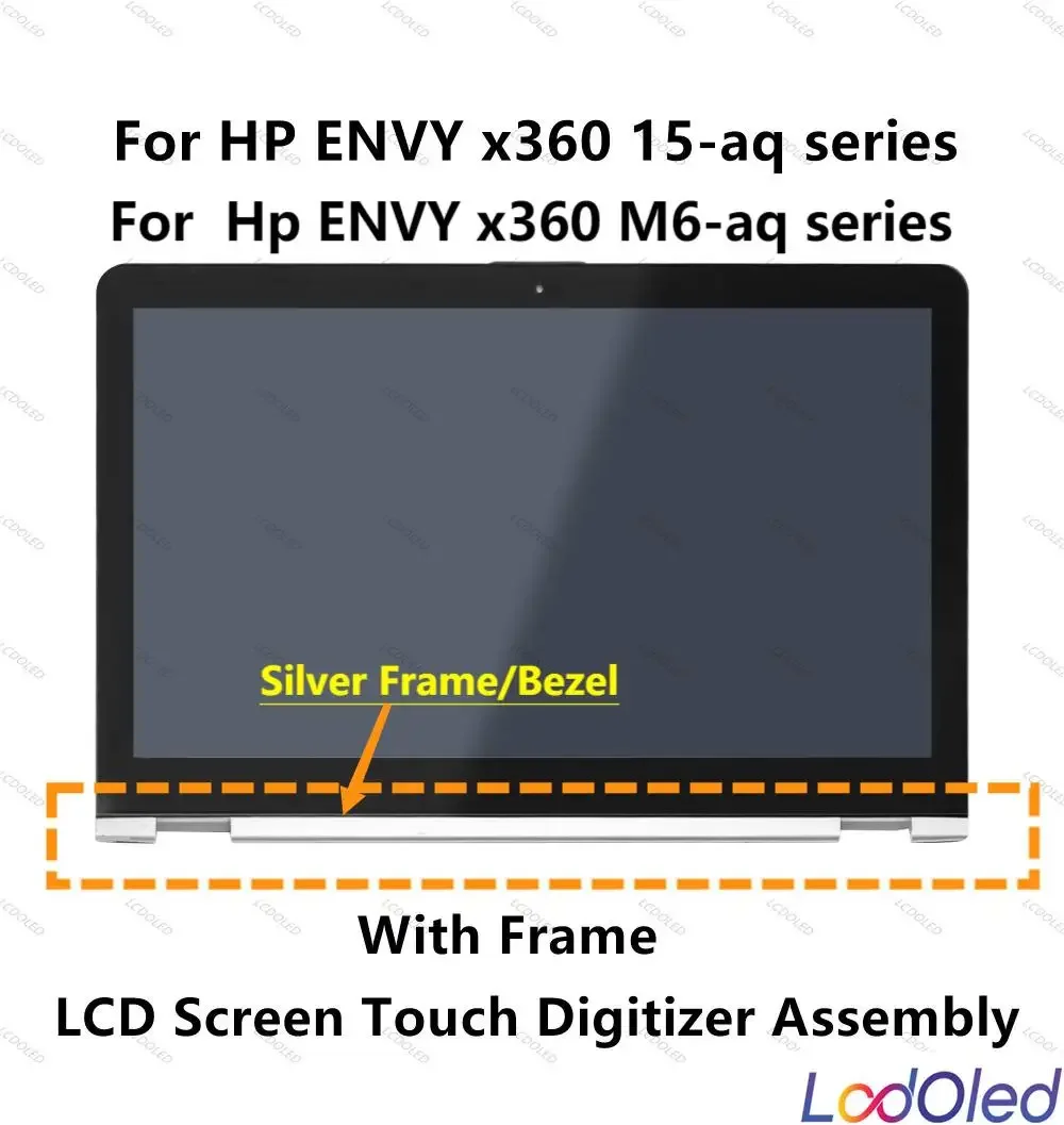15.6'' FHD IPS for HP Envy 15-AQ292CL 15-AQ294CL LED LCD Display TouchScreen Digitizer Assembly+Frame(Silver) 1920X1080 30pins
