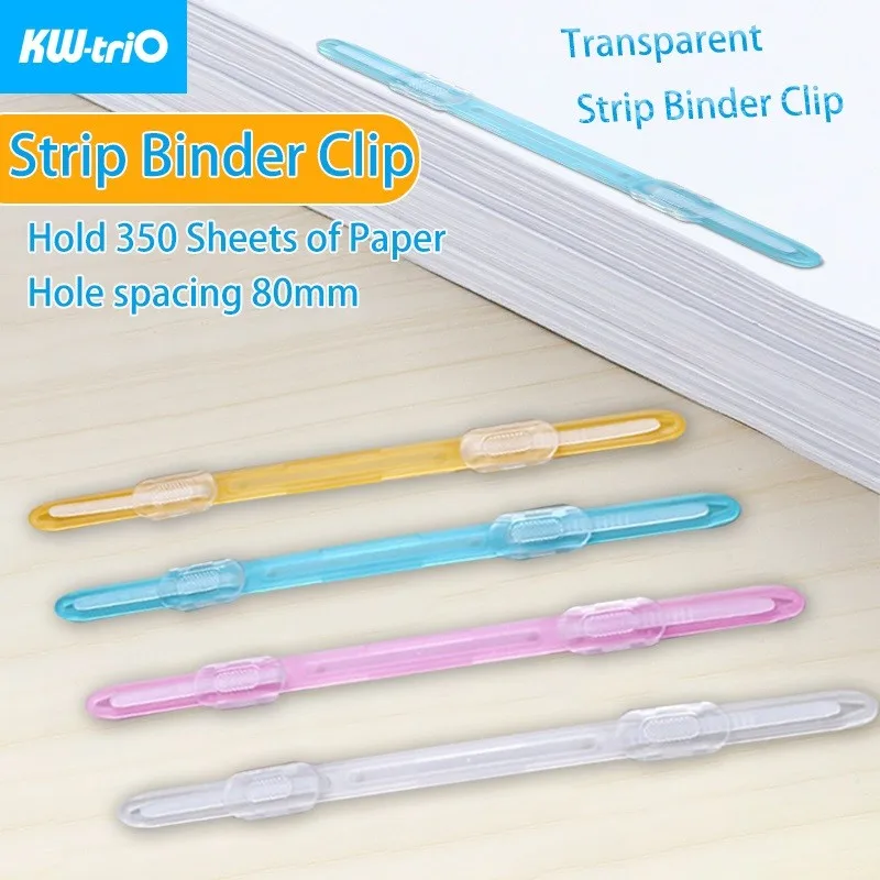 

5pcs Color Strip Binder Clips 2-hole 80mm Pitch Transparent Binding Tools for Loose Leaf Notebook Office School A7060