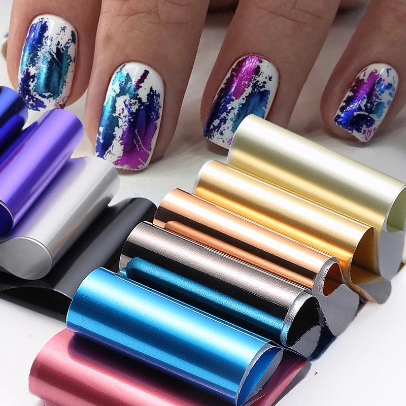 Gold Sliver Metallic Nail Foil Set Adhesive Decals Nail Art Transfer Sticker Paper Slider Nail Water Decal Design
