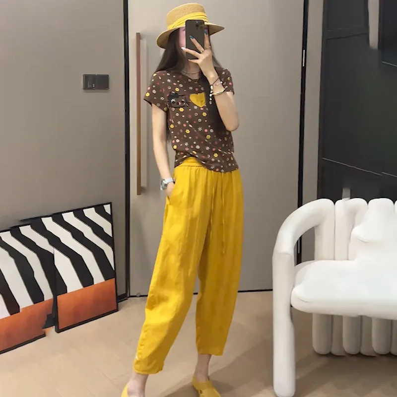 nouvel-ensemble-de-sport-decontracte-jaune-d'ete-pour-femme-haut-a-manches-courtes-et-pantalon-large-amincissant-et-respirant-ensemble-deux-pieces-haut-de-danse-carree